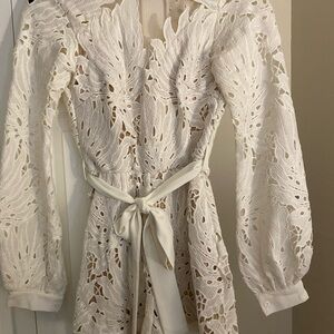 Angel Biba White Lace Long Sleeve Dress
